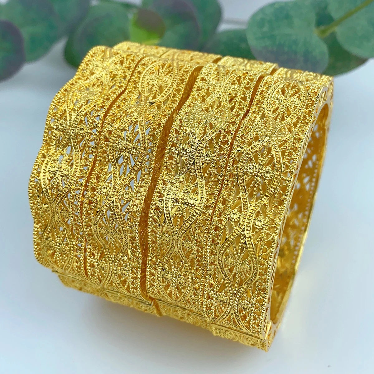 Luxury Dubai 24K Gold Plated Bangles For Women Indian African Charm Bracelets Wedding Ethiopian Arabic Hand Jewelry Party Gifts