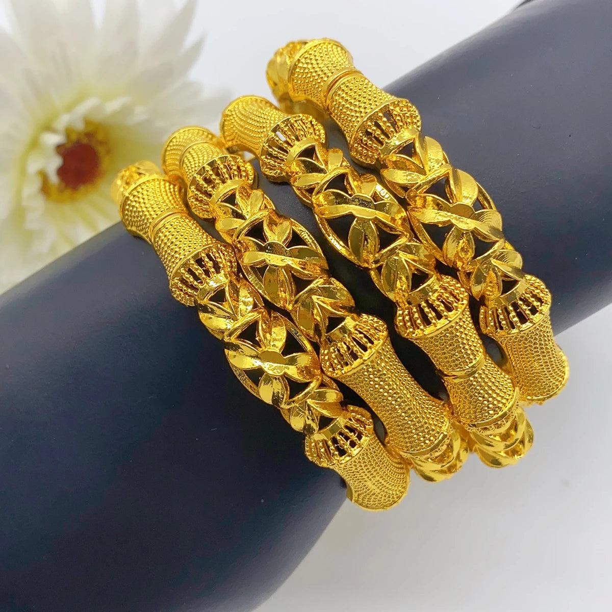 Luxury Dubai 24K Gold Plated Bangles For Women Indian African Charm Bracelets Wedding Ethiopian Arabic Hand Jewelry Party Gifts